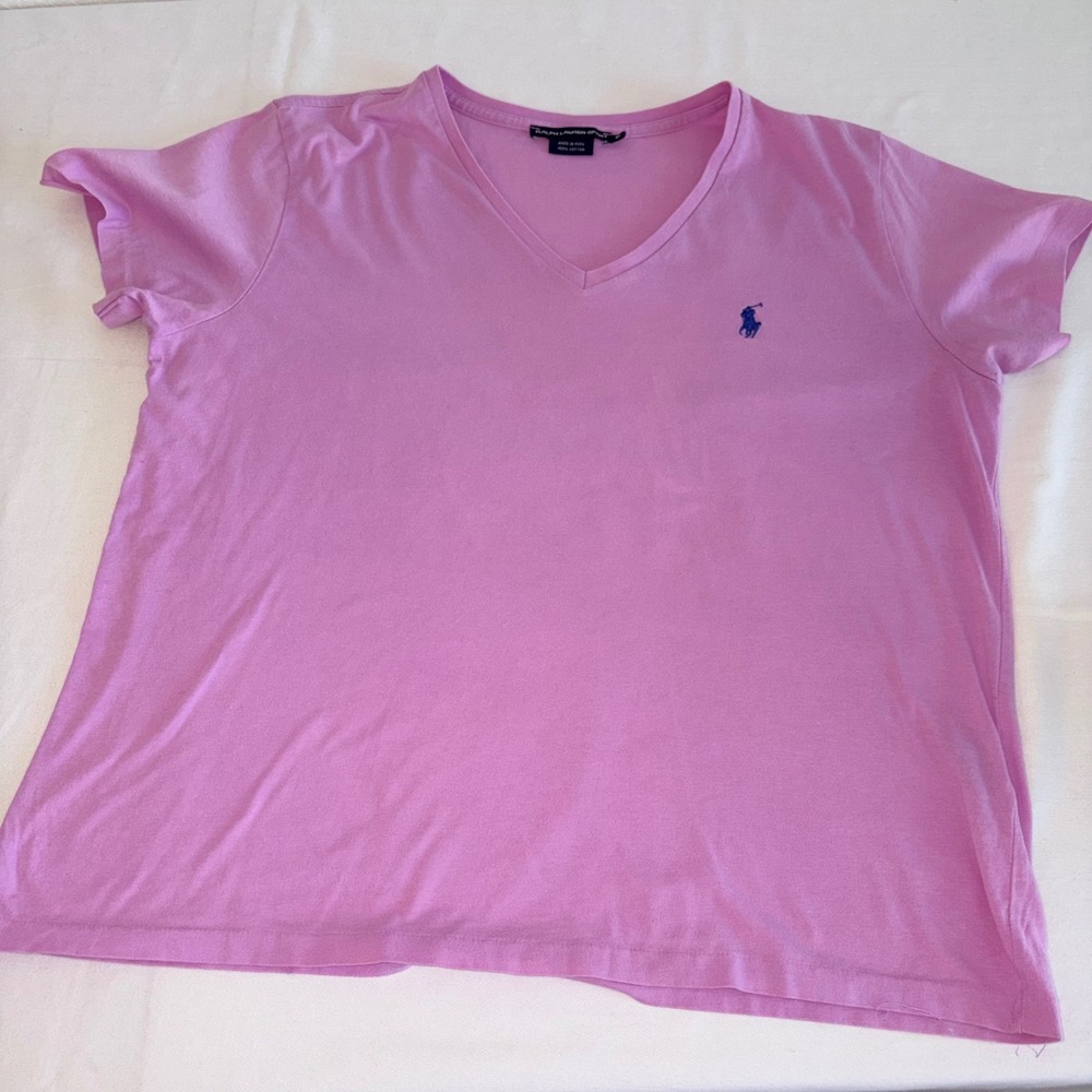Ralph Lauren Sport V-Neck Tee XL Pink Excellent Embroidered Pony Cotton Shirt